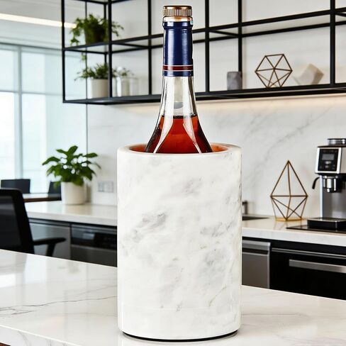 White Marble Wine Cooler Bucket, Elegant Wine Bottle Cooler and Champagne Cooler, 4.5"x7", Suitable for Party, Kitchen, Bar Cart Decoration, Can Chill and Keep Bottled Wine in Saudi Arabia