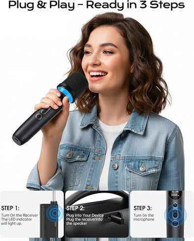 ميكروفون لاسلكي، كتم صوت بلمسة واحدة وإضاءة RGB ديناميكية، ميكروفون ديناميكي مزدوج محمول بدرجة احترافية، نطاق طويل جدًا يصل إلى 200 قدم وعمر بطارية يصل إلى 40 ساعة. للغناء والجلسات العائلية. in Kuwait