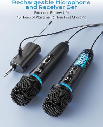ميكروفون لاسلكي، كتم صوت بلمسة واحدة وإضاءة RGB ديناميكية، ميكروفون ديناميكي مزدوج محمول بدرجة احترافية، نطاق طويل جدًا يصل إلى 200 قدم وعمر بطارية يصل إلى 40 ساعة. للغناء والجلسات العائلية. in Kuwait