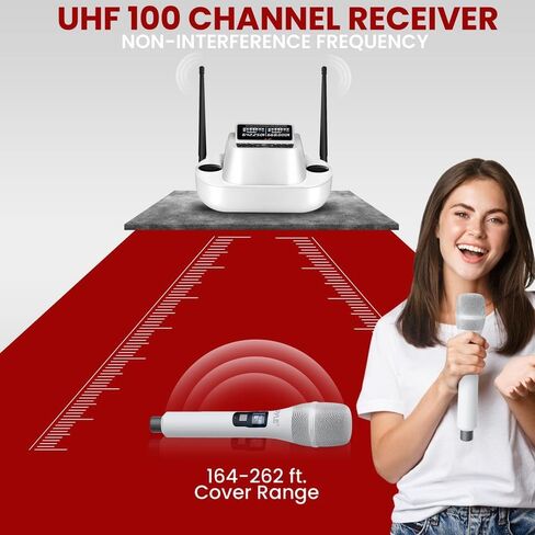 Pyle UHF Wireless Microphone System with Dual Handheld Mics, USB Rechargeable, Bluetooth Fixed Frequency Receiver, Low Noise DSP Audio, Plug & Play for Karaoke, Stage, Classroom, Office & DJ Use in Saudi Arabia