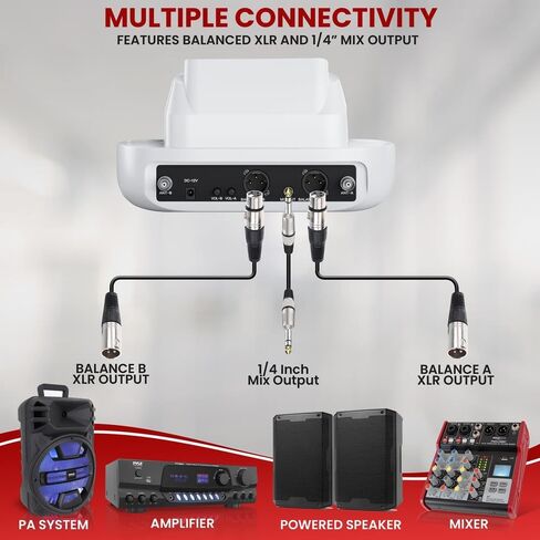 Pyle UHF Wireless Microphone System with Dual Handheld Mics, USB Rechargeable, Bluetooth Fixed Frequency Receiver, Low Noise DSP Audio, Plug & Play for Karaoke, Stage, Classroom, Office & DJ Use in Saudi Arabia