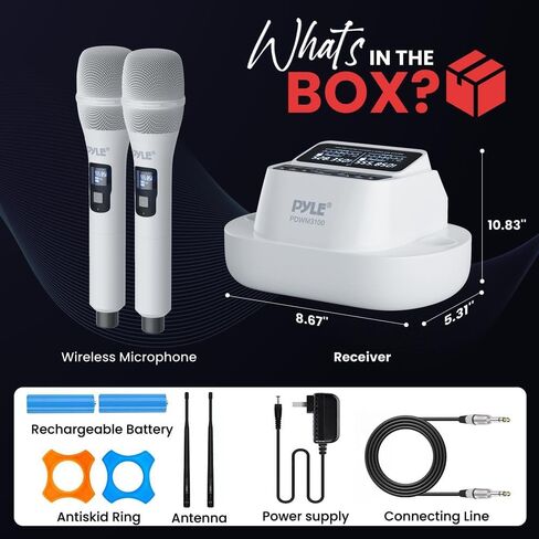 Pyle UHF Wireless Microphone System with Dual Handheld Mics, USB Rechargeable, Bluetooth Fixed Frequency Receiver, Low Noise DSP Audio, Plug & Play for Karaoke, Stage, Classroom, Office & DJ Use in Saudi Arabia