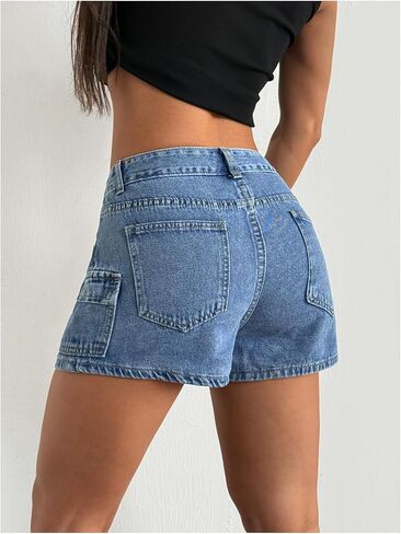 WDIRARA Women's High Waisted Denim Cargo Shorts Straight Leg Casual Jean Shorts with Pockets in Kuwait