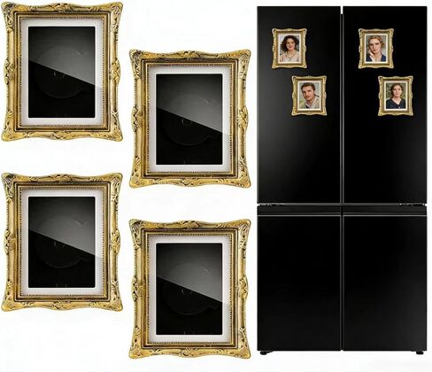 Small Fridge Refrigerator Magnets Picture Frames, Vintage Style Open The Back Cover and Directly Insert for Photos, Paintings, DIY Specimens, Etc. It Can Placed On The Table,Stuck on Fridge (Golden) in Kuwait