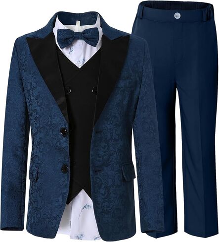 DISAUR Boys' 4-Piece Formal Suit Set Vest Pants Collared Dress Shirt and Tie for Wedding Outfit Dresswear in Kuwait