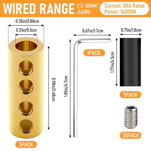5 قطع من موصلات الأسلاك ذات 6 قياسات - مجموعة وصلات أسلاك قياس 6-10 مع أنبوب انكماش حراري، وطرف برغي 80 أمبير للبطارية وأسلاك الدائرة in Kuwait