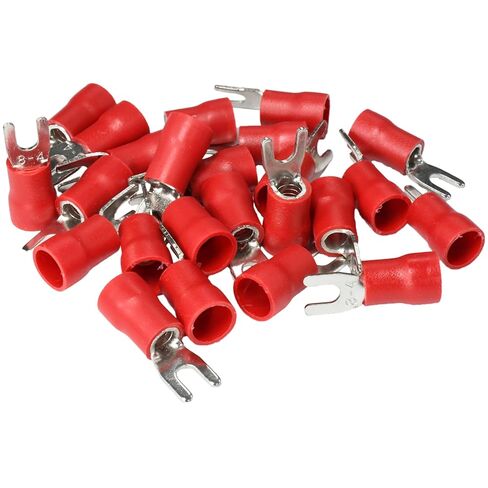 PAPUGA 25PCS 8 AWG (10 mm2) #8 / M4 (4 mm) Fork Spade Crimp Connector, PVC Insulated, 600V 62A, CE & RoHS Power Lug for Inverter Solar & Marine Wiring, Battery & Power Wiring in Saudi Arabia