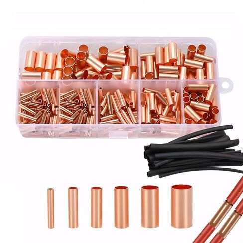 250pcs Wire Terminal connectors 7Size Electrical Butt Connector Copper Tube Connector Kits with Heat Shrink Tubing Wire Ferrules Kits in Saudi Arabia