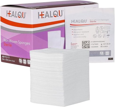 HEALQU Gauze Pads Non-Woven - 2x2 - Box of 100 Sterile Individually Packed Gauze Sponges - Super Absorbent Surgical Sponges Used Medical, Wound Dressing, Debridement, Cleaning, Prepping in Kuwait