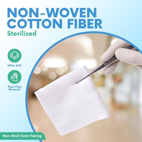 HEALQU Gauze Pads Non-Woven - 2x2 - Box of 100 Sterile Individually Packed Gauze Sponges - Super Absorbent Surgical Sponges Used Medical, Wound Dressing, Debridement, Cleaning, Prepping in Kuwait