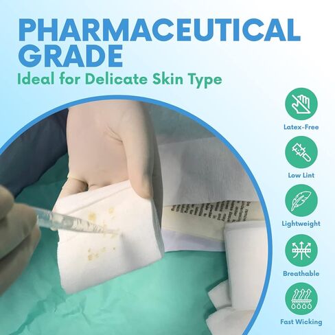 HEALQU Gauze Pads Non-Woven - 2x2 - Box of 100 Sterile Individually Packed Gauze Sponges - Super Absorbent Surgical Sponges Used Medical, Wound Dressing, Debridement, Cleaning, Prepping in Kuwait