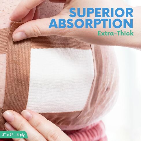 HEALQU Gauze Pads Non-Woven - 2x2 - Box of 100 Sterile Individually Packed Gauze Sponges - Super Absorbent Surgical Sponges Used Medical, Wound Dressing, Debridement, Cleaning, Prepping in Kuwait