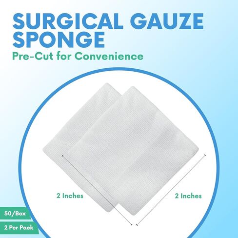 HEALQU Gauze Pads Non-Woven - 2x2 - Box of 100 Sterile Individually Packed Gauze Sponges - Super Absorbent Surgical Sponges Used Medical, Wound Dressing, Debridement, Cleaning, Prepping in Kuwait