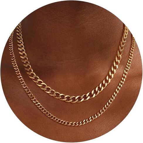 Moodear Gold Layered Necklace for Women Trendy 14K Dainty Chunky Gold/Sliver Chain Necklace Cuban Link Chain Choker Necklace for Women Fashion Jewelry in Kuwait
