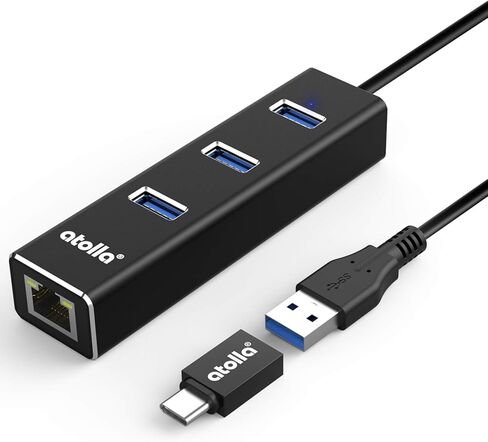 USB to Ethernet Adapter, atolla 3 Ports USB 3.0 Hub with 10/100/1000 Mbps LAN RJ45 Gigabit Network Adapter, Supports Windows 10/8/7, Mac OS, Linux in Kuwait