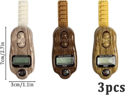 Anlising Digital Beads Counter, 3 Pieces Digital Tasbih Tally Counters, Digital-Counter with Compass, Resettable Finger Counter,Electronic Rotating Prayer Beads Counters,for Meditation,Muslim Prayer in Saudi Arabia