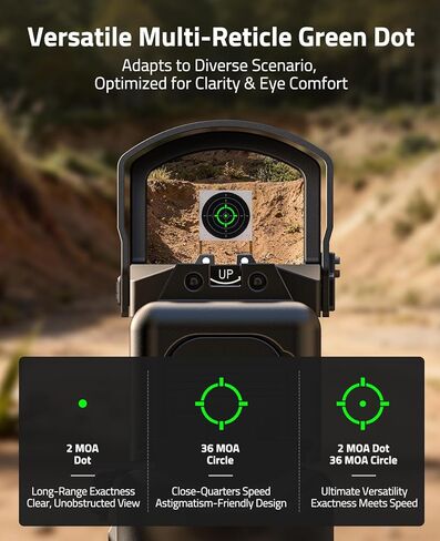CVLIFE BearMight 5000G Shockproof Auto-Brightness Green Dot Sight for RMS RMSc, 36MOA Circle & 2MOA Green Dot with Hood, Motion Awake Reflex Sight for Compact Pistol, Adapter for MOS/RMR/Picatinny in Saudi Arabia