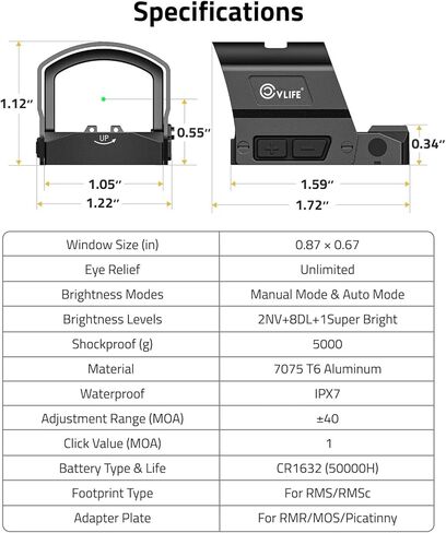 CVLIFE BearMight 5000G Shockproof Auto-Brightness Green Dot Sight for RMS RMSc, 36MOA Circle & 2MOA Green Dot with Hood, Motion Awake Reflex Sight for Compact Pistol, Adapter for MOS/RMR/Picatinny in Saudi Arabia
