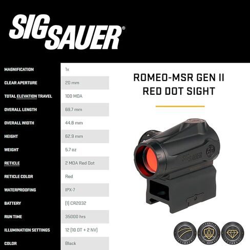 SIG SAUER Romeo-MSR GEN II 1x20mm 2 MOA Red Dot Sight & JULIET5-MICRO 5x24mm Magnifier Combo Kit | Durable Waterproof Fogproof Rifle Shooting Optic Package in Saudi Arabia