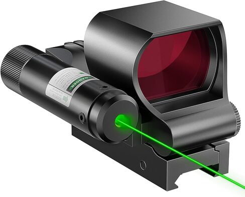 HIRAM Reflex Sight Laser Combo, 2 MOA Red Dot Sight with Green Laser 4 Reticle Patterns 8 Brightness Settings for 20 mm Picatinny Weaver Rails, Tactical Optics for Rifle Pistol Airsoft in Kuwait