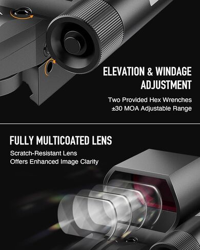HIRAM Reflex Sight Laser Combo, 2 MOA Red Dot Sight with Green Laser 4 Reticle Patterns 8 Brightness Settings for 20 mm Picatinny Weaver Rails, Tactical Optics for Rifle Pistol Airsoft in Kuwait