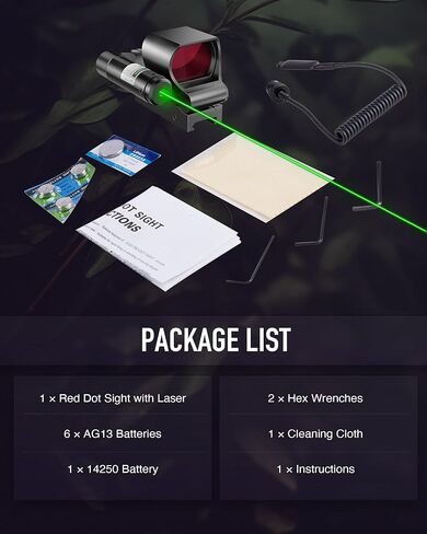 HIRAM Reflex Sight Laser Combo, 2 MOA Red Dot Sight with Green Laser 4 Reticle Patterns 8 Brightness Settings for 20 mm Picatinny Weaver Rails, Tactical Optics for Rifle Pistol Airsoft in Kuwait