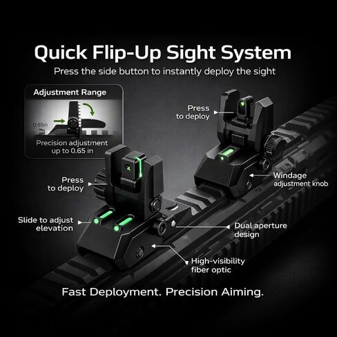 GOTICAL Fiber Optic Sights Flip Up Front and Rear Strong Polymer Folding Sights with Red and Green Fiber Optics Dots Tool-Free Adjustable Backup Sight Set for Picatinny Rails in Saudi Arabia