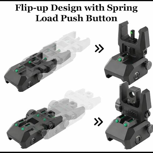 GOTICAL Fiber Optic Sights Flip Up Front and Rear Strong Polymer Folding Sights with Red and Green Fiber Optics Dots Tool-Free Adjustable Backup Sight Set for Picatinny Rails in Saudi Arabia