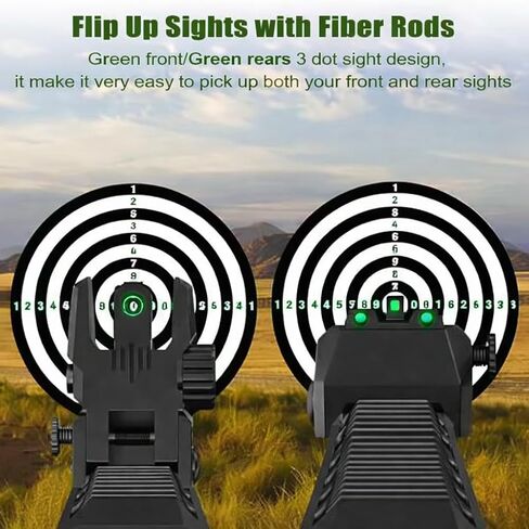 GOTICAL Fiber Optic Sights Flip Up Front and Rear Strong Polymer Folding Sights with Red and Green Fiber Optics Dots Tool-Free Adjustable Backup Sight Set for Picatinny Rails in Saudi Arabia