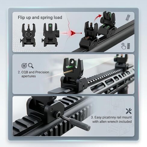 GOTICAL Fiber Optic Sights Flip Up Front and Rear Strong Polymer Folding Sights with Red and Green Fiber Optics Dots Tool-Free Adjustable Backup Sight Set for Picatinny Rails in Saudi Arabia