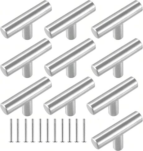 Single Hole Cabinet Handles Brushed Brass Cupboard Drawer Dresser Kitchen Doors Overall Length 2 in 10Pcs(Silver) in Saudi Arabia