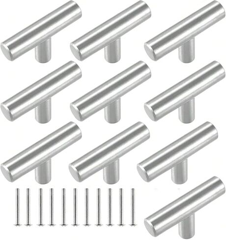 Single Hole Cabinet Handles Brushed Brass Cupboard Drawer Dresser Kitchen Doors Overall Length 2 in 10Pcs(Silver) in Saudi Arabia