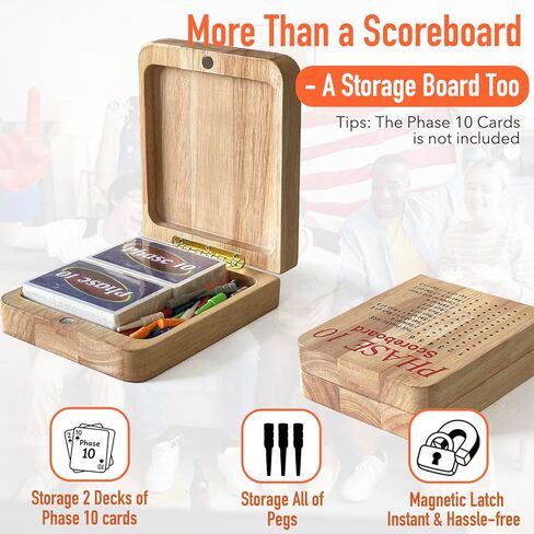 Tuiiopoli Score Board for Phase 10, Thicken Real Quailty Hardwood Oak Scoreboard with 6 Colored Pegs Wooden Score Sheets Tracker Board Party Family Night Oak Accessories Board in Saudi Arabia
