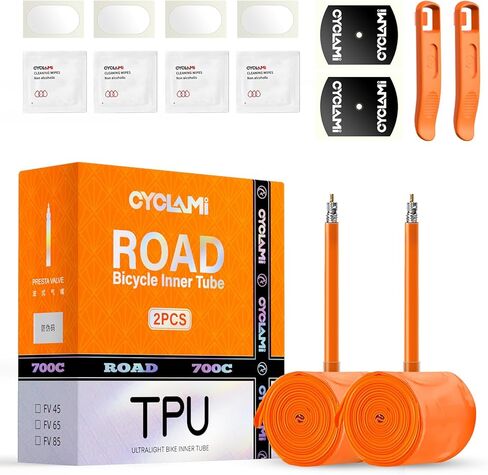 2 Pack Bike TPU Inner Tube 700C Ultralight 1.06oz/30g Road Bicycle Tire 28“ 700 x 18/23/25/28/30/32C Presta Valve 2.56''/65mm for Adult (4*Patch Repair Kit ＆ 2*Tire Levers) in Kuwait