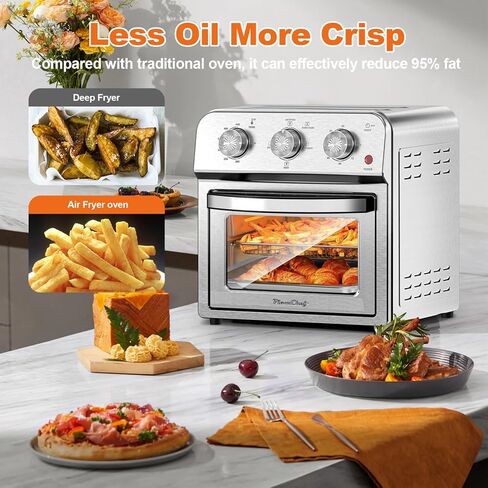 Family Size Air Fryer Toaster Oven Combo,13QT,360° Hot Air Circulation for Healthy Oil-Free Cooking, Multifunctional Convection Contertop Oven, Adjustable Time & Temp Control, Stainless Steel in Kuwait