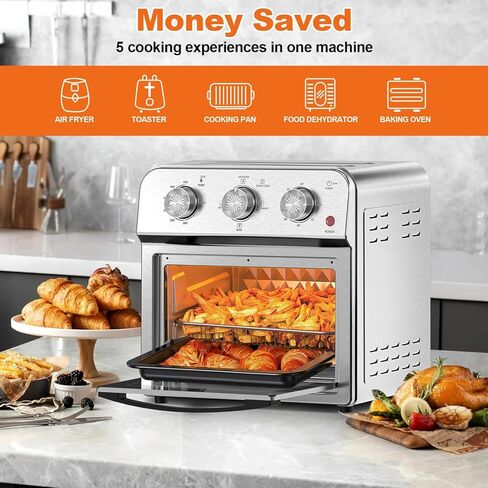Family Size Air Fryer Toaster Oven Combo,13QT,360° Hot Air Circulation for Healthy Oil-Free Cooking, Multifunctional Convection Contertop Oven, Adjustable Time & Temp Control, Stainless Steel in Kuwait