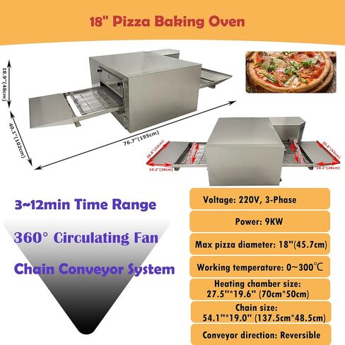 Commercial Countertop Pizza Oven Pizza Baking Oven 18" Belt Reversible Conveyor for Restaurant 220V 3PH 9KW in Kuwait