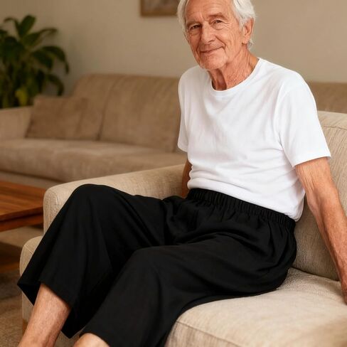 Men’S Cotton Nephrostomy Pants, Incontinence Catheter Holder, Black Post Surgery Care Trousers in Kuwait