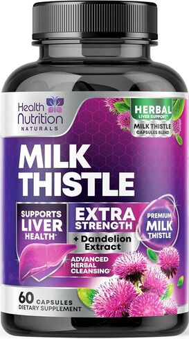 Milk Thistle Extract with Dandelion Extract 1000mg - Herbal Liver Supplement - Nature's Milk Thistle Liver Cleanse Detox & Repair Formula with Silymarin Marianum, Supports Liver Health - 60 Capsules in Kuwait