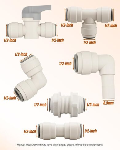 مجموعة تركيبات أنبوب OD مقاس 1/2 بوصة مناسبة لنظام تصفية المياه RO، دفع توصيل سريع (صمام + تي شيرت + كوع + مستقيم + حاجز + ساق الكوع)، 12 عبوة in Kuwait