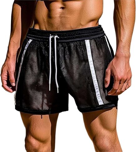 Oplxuo الرجال مثير شبكة انظر من خلال السراويل تنفس شير الملابس الداخلية مرونة الخصر السراويل الشاطئ Watershort صالة السراويل in Kuwait