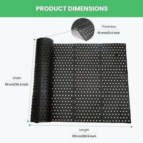 82.6"x35.4" Commercial Rubber Drainage Mat Anti-Fatigue Rubber Mat Roll Heavy Duty Kitchen Non-Slip Floor Matting with Holes for Restaurant Bathroom Bar Outdoor Garden Wet Area in Kuwait