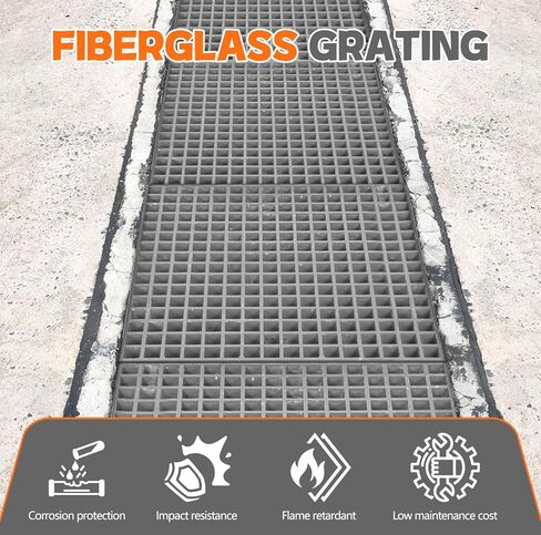 Heavy Duty 2'x2' Fiberglass Molded Grating Panel - 4400LBS Capacity, Industrial FRP Square Grate, 1.5''x1.5''x1.5'' Bar Grille for Car Wash, Decks, Stairs, Garage (Grey, 23.8" Lx23.8 W x 1.5" Th) in Kuwait