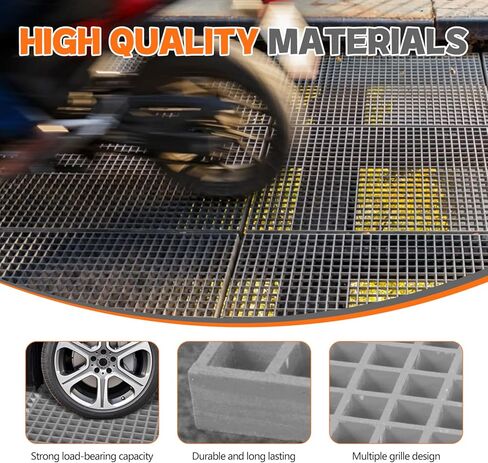 Heavy Duty 2'x2' Fiberglass Molded Grating Panel - 4400LBS Capacity, Industrial FRP Square Grate, 1.5''x1.5''x1.5'' Bar Grille for Car Wash, Decks, Stairs, Garage (Grey, 23.8" Lx23.8 W x 1.5" Th) in Kuwait
