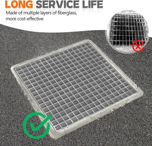 Heavy Duty 2'x2' Fiberglass Molded Grating Panel - 4400LBS Capacity, Industrial FRP Square Grate, 1.5''x1.5''x1.5'' Bar Grille for Car Wash, Decks, Stairs, Garage (Grey, 23.8" Lx23.8 W x 1.5" Th) in Kuwait