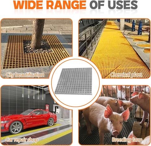 Heavy Duty 2'x2' Fiberglass Molded Grating Panel - 4400LBS Capacity, Industrial FRP Square Grate, 1.5''x1.5''x1.5'' Bar Grille for Car Wash, Decks, Stairs, Garage (Grey, 23.8" Lx23.8 W x 1.5" Th) in Kuwait