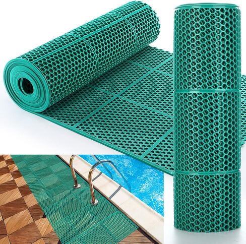 16 Inch x 10 ft Non-Slip Pool Drainage Mat, Narrow PVC Hollow Mesh Floor Mat Roll 0.2" Thick Commercial Non-Slip Mats for Bathroom, Garage, Basement, Patio, Kitchen, Outdoor Spaces in Kuwait