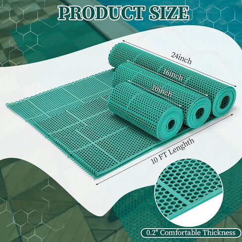 16 Inch x 10 ft Non-Slip Pool Drainage Mat, Narrow PVC Hollow Mesh Floor Mat Roll 0.2" Thick Commercial Non-Slip Mats for Bathroom, Garage, Basement, Patio, Kitchen, Outdoor Spaces in Kuwait