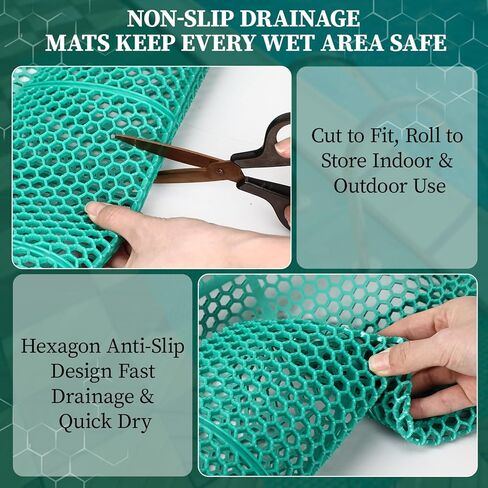 16 Inch x 10 ft Non-Slip Pool Drainage Mat, Narrow PVC Hollow Mesh Floor Mat Roll 0.2" Thick Commercial Non-Slip Mats for Bathroom, Garage, Basement, Patio, Kitchen, Outdoor Spaces in Kuwait