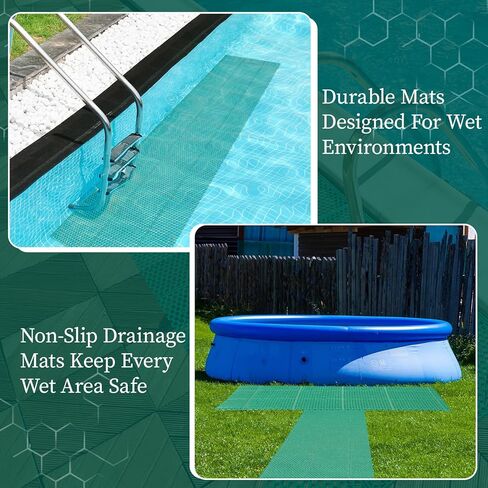 16 Inch x 10 ft Non-Slip Pool Drainage Mat, Narrow PVC Hollow Mesh Floor Mat Roll 0.2" Thick Commercial Non-Slip Mats for Bathroom, Garage, Basement, Patio, Kitchen, Outdoor Spaces in Kuwait